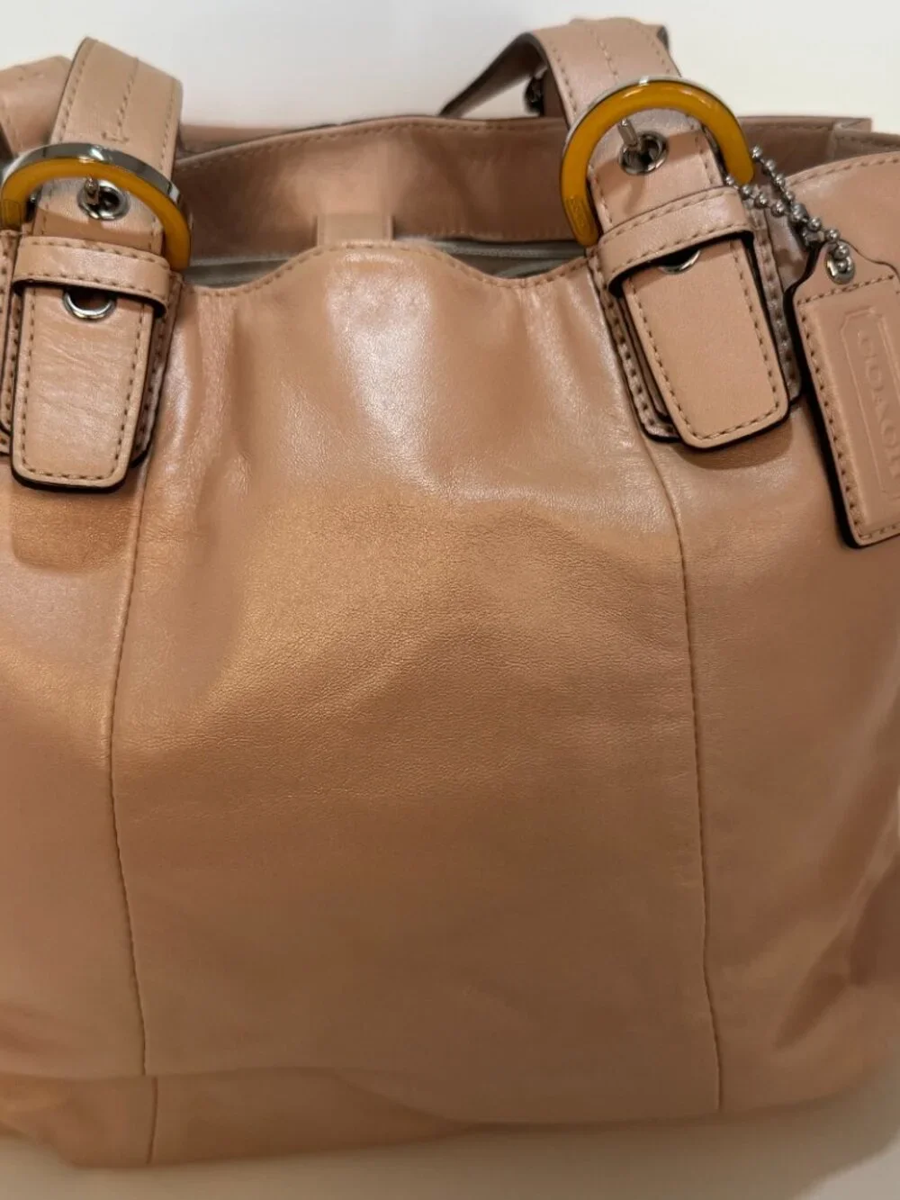 Coach Madison Leather Tote Bag Blush Pink Shoulder Purse F17216 Yellow Resin Buc